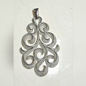 Vintage Crown Trifari solid silver big swirl filigree charm for necklace